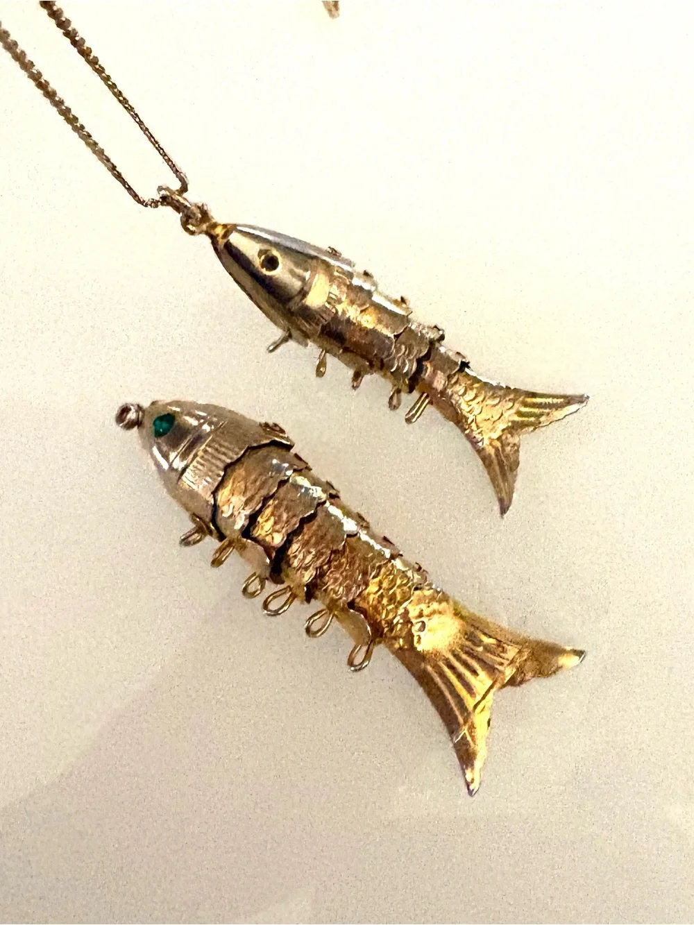 Vintage Gold Plated Articulated Fish Charm Pendants